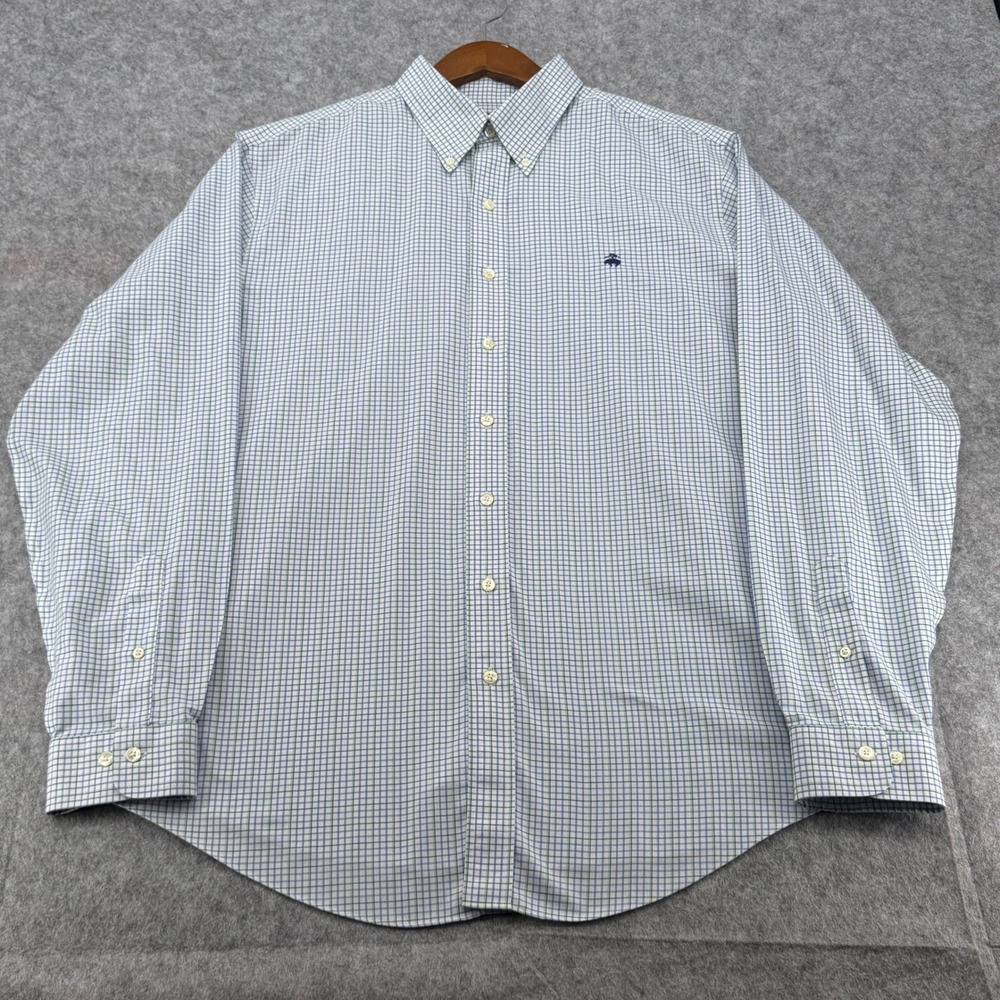 Brooks Brothers 346 Mens XLT Blue Green Tattersall Non-Iron Button Down Shirt